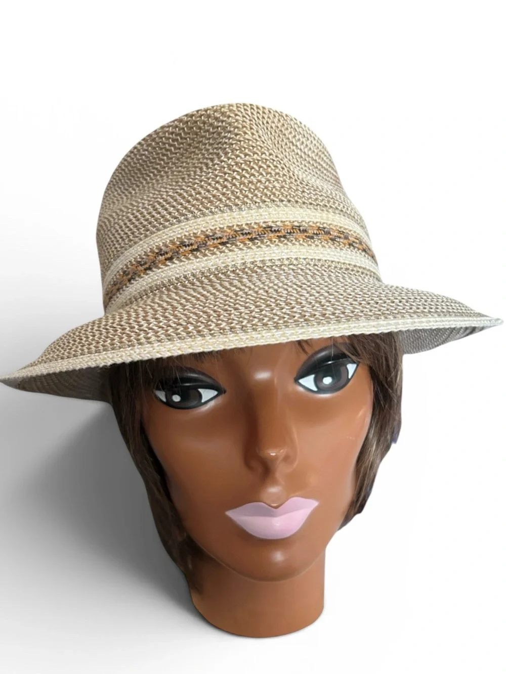 Eric Javits Women's Classic Straw Fedora Peanut & White Packable Lightweight Hat - Picture 9 of 9